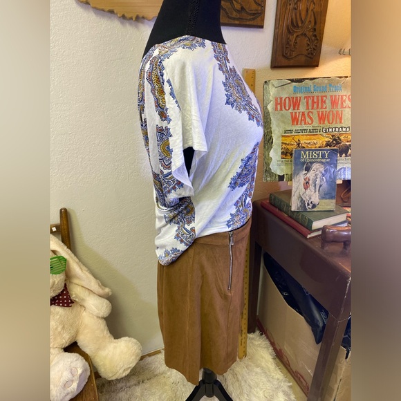 1 State Mini Skirt Womens 6 Brown Tan Faux Suede Zip Detail A Line Hippie Boho - Picture 4 of 14